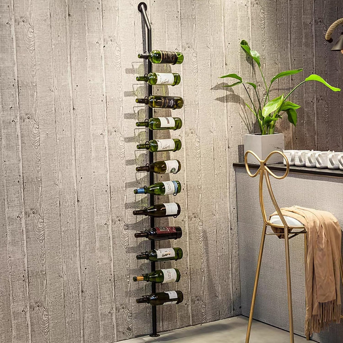 Wine Rack Wall Mounted, 72.8in High Metal Wine Bottle Holder for 12 Bottles, Kitchen Organization and Wine Storage for Commercial Restaurants Pantry Bar Wine Cellar (Black, Two rows-24 Bottles)