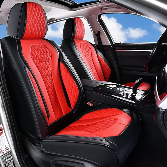 Coverado Seat Covers 2 Pack, Car Seat Covers Front Seats, Red Car Seat Cover, Waterproof Car Seat Covers, Car Seat Cushion, Front Leather Seat Protector Fit for Most Cars