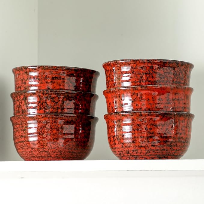 HASENSE 20 Ounces Cereal Bowls, Ceramic Soup Bowls Set of 6, Snack Bowls for Kitchen, Salad, Pasta, Rice, Oatmeal, Microwave & Dishwasher Safe, Red