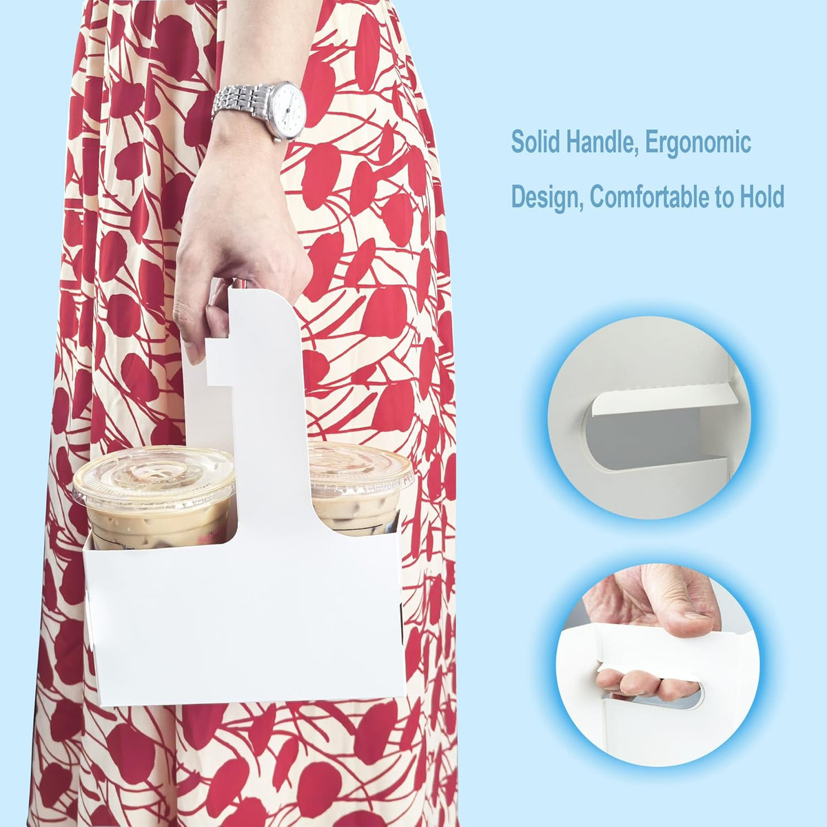 30 Pack 2-Cup Drink Carrier with Handle, Disposable White Cardboard Paper Cup Holder for Cold/Hot Drinks,Cup Carrier for Coffee or Food Delivery, Take Out Cup Carriers, Mlfklmkl