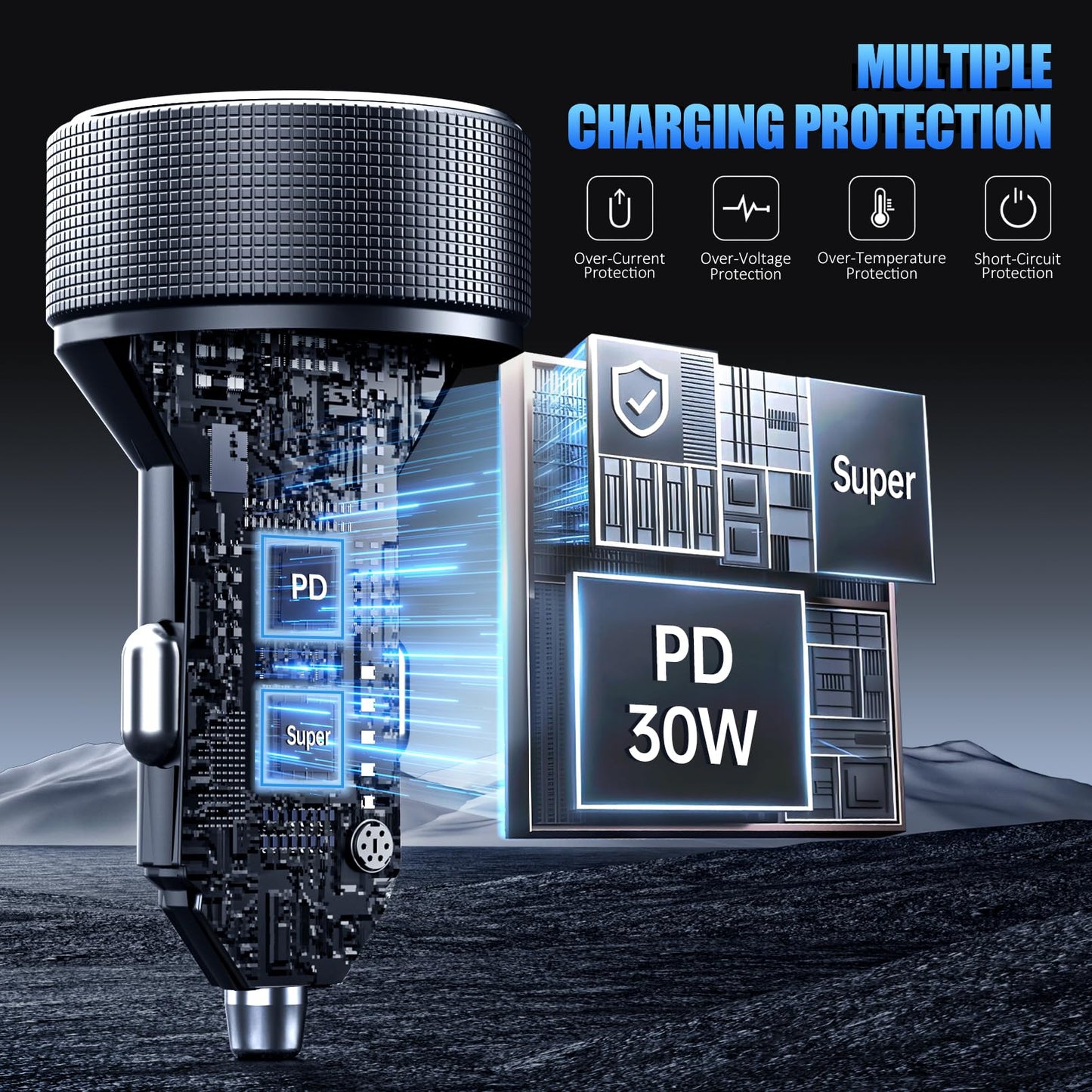 ANEXTIDE Car Charger USB C Fast Charging with 60W USB-C Cable, 78W 4 Port Metal USB Car Charger Adapter, PD QC3.0 Cigarette Lighter Adapter for iPhone 17 16 15 Pro Max, iPad, Samsung Galaxy, Android