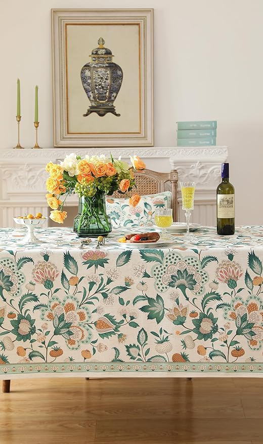 patdrea Designer Green Rectangle Table Cloth,Vintage Italian Floral Country Linen Breathable Tablecloth,Decor Cover for Kitchen Dining,Christmas,Tea Party,Thanksgiving,55"x79"-Tree Life