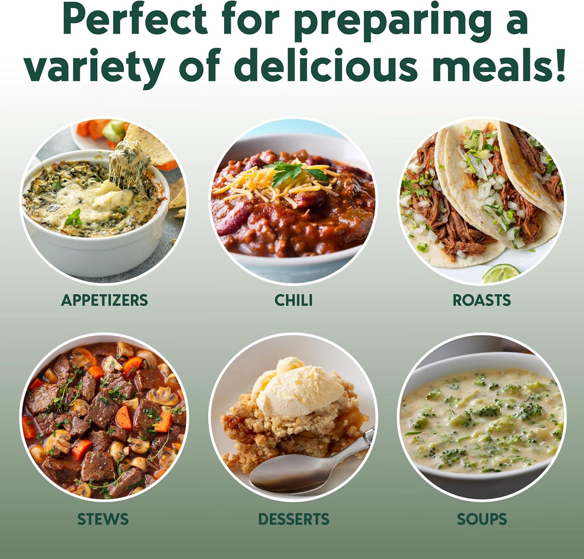 COOK WITH COLOR 2QT Mini Electric Round Slow Cooker - Adjustable Settings, Removable Stoneware Pot, Tempered Glass Lid, Dishwasher Safe, Cool-Touch Side Handles, Dark Sage