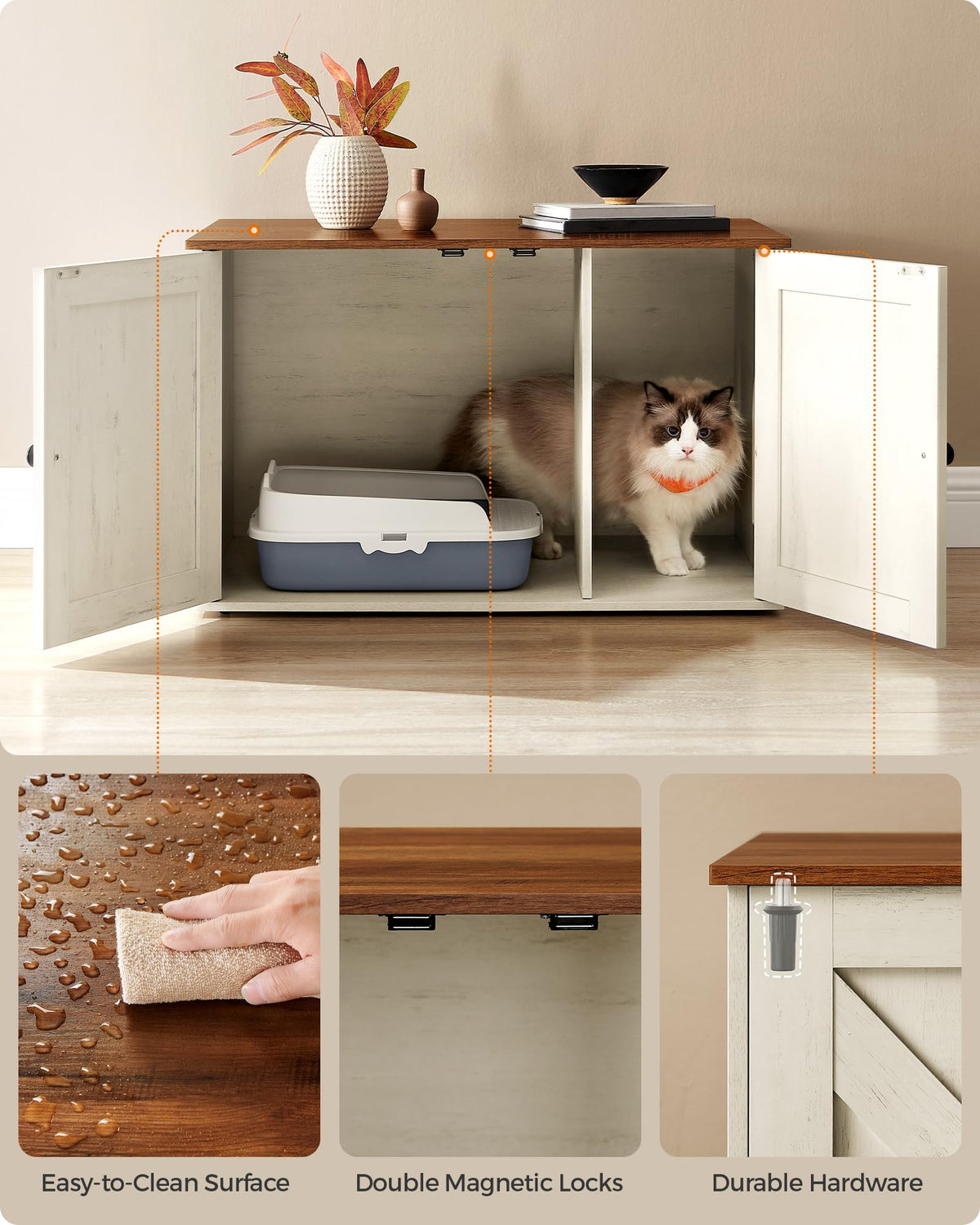 Feandrea Cat Litter Box Enclosure, End Table, 31.5 x 20.9 x 19.7 Inches