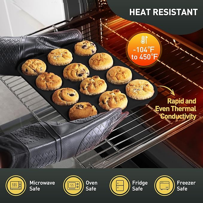 2 Pack 12 Cups Silicone Muffin Pan with Metal Reinforced Frame Regular Size Silicone Molds Cupcake Cake Baking Pans Cookie Baking Chocoflan Cupcake Mold Baking Homemade Muffins Cupcakes Egg Bites