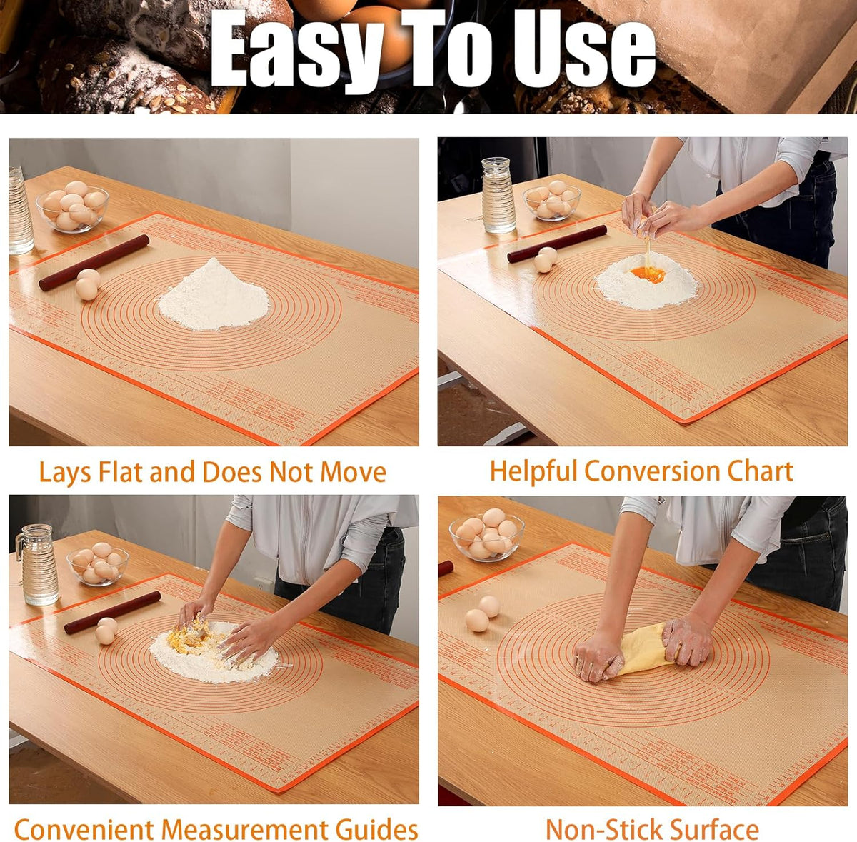 Non-slip Silicone Pastry Mat 34x26 Inch - Nonstick Baking Mat with Measurements, Perfect for Doug, Pastry, Pie Crust, Fondant, Pasta, Pizza Mats