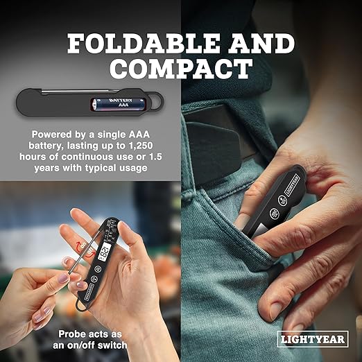 Lightyear Meat Thermometer | Instant Read Cooking Thermometer for Grilling, Roasting & BBQ, Built-in Magnet, IP65 Waterproof, Food-Grade Stainless Steel Temperature Probe