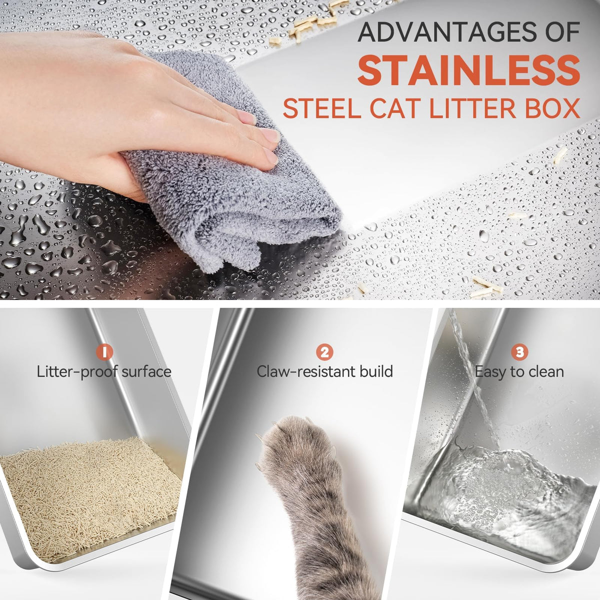 Wooaidagg Enclosed Stainless Steel Cat Litter Box with Odor Control, Modular Design with Drawer and Flip Door, Easy to Clean and Wash,Non-Stick Interior,Extra Large Size Fits All Cats(Dark Grey)