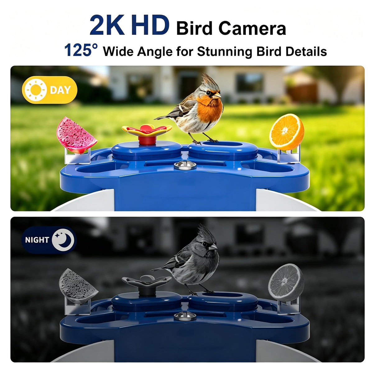NEEZUKAR Smart Bird Feeder with Camera Solar Powered, AI Species Identification, 2K HD Video, Instant Arrival Alerts, Weatherproof Design for Outdoor, Best Gift for Bird Lovers(Blue)