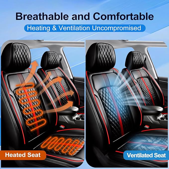 Fit Insight Car Seat Covers for Select Honda Insight 2010-2022, Premium Full Coverage Leather, Airbag Compatible & Scratch-Resistant, Waterproof All Weather Seat Protector, Full Set, Red Trim
