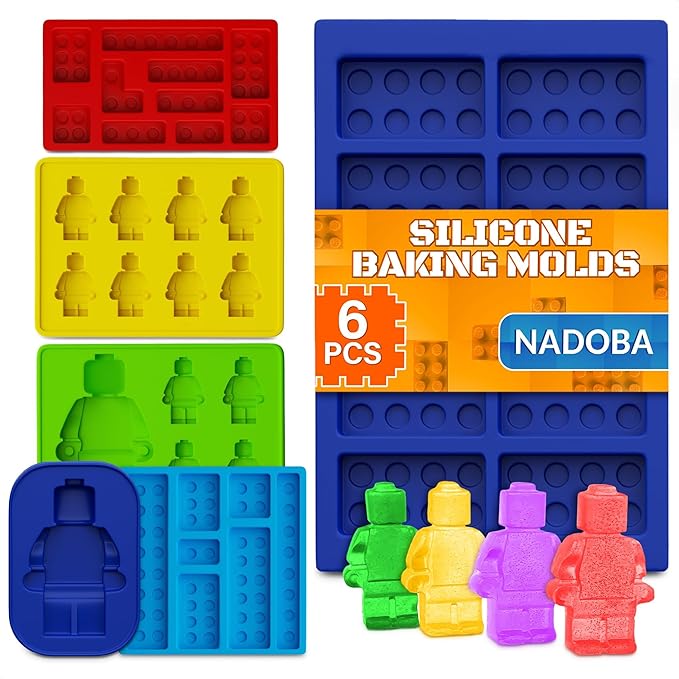 6 Pcs Robot & Bricks Silicone Molds for Chocolate – Non-Stick, Heat-Resistant & Easy to Clean – Chocolate Molds Silicone Design for Baking, Ice, Gummy, Candy & Cake Decorating – Fun DIY Kitchen Tool