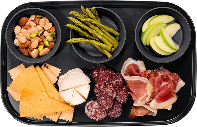 madesmart dipware 3 Bowl Serving Tray, Collapsible & Removable Dip Bowls for Charcuterie, Guacomole, Snacks, Veggies, Premium Dishwasher & Microwave Safe, Multipurpose Plate & Bowl, Carbon