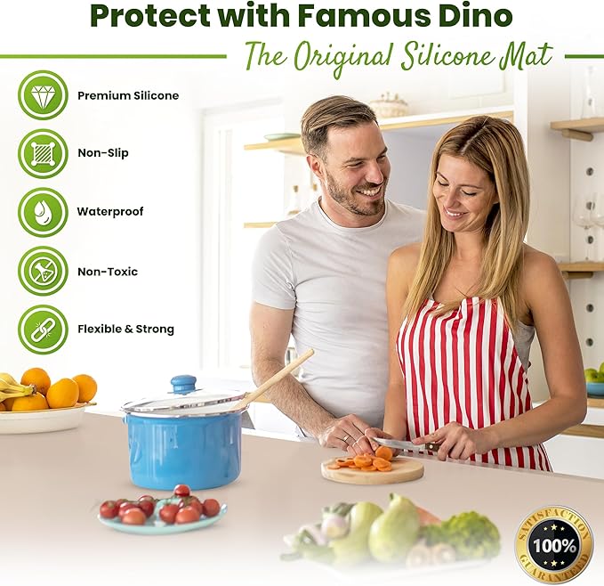 Large Silicone Mat 28" x 20" Multipurpose Mat Thick Heat Resistant, Kitchen Counter Mat Waterproof - Coffee Machine, Glass Top Stove Cover Countertop Protector for Air Fryer, Baking mat (Beige)