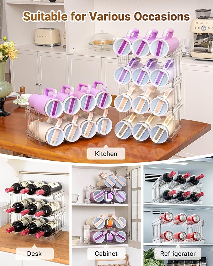 Large Tumbler Organizer for Stanley Cup 40 oz, Patented Kitchen Pantry Organizers and Storage for Stanley Cup Accessories, Stackable Water Bottle Organizer Holder Gifts 4Pack Large-12-bottle