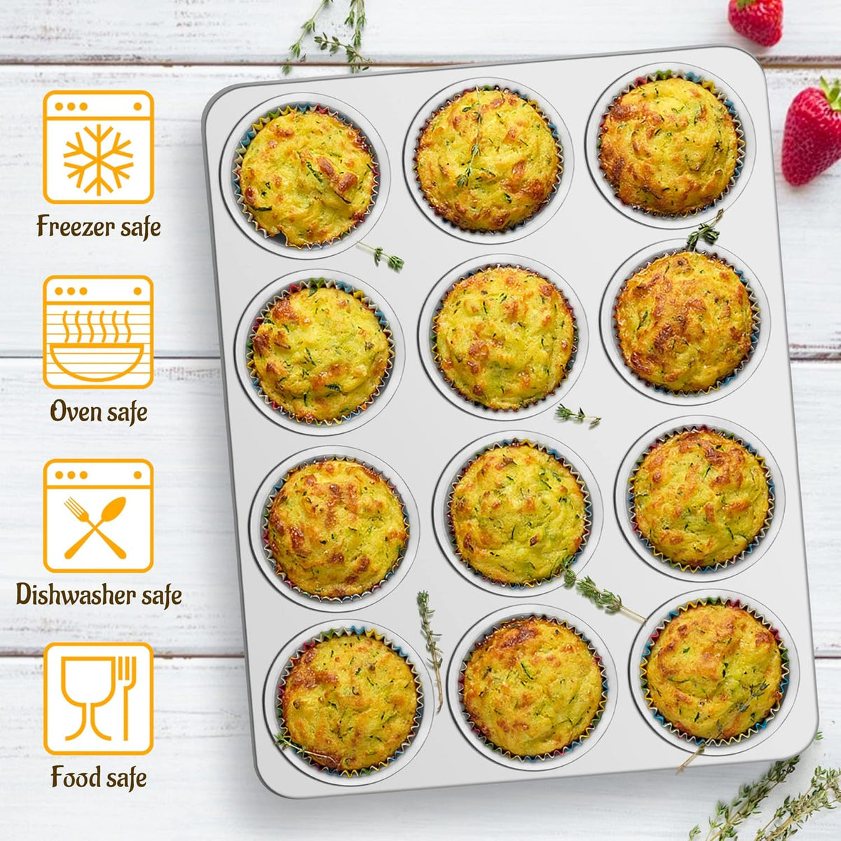 E-far Muffin Pan 12-Cup, Stainless Steel Cupcake Pan Metal Muffin Baking Tins for Oven, Regular Size & Easy Clean, Non-toxic & Dishwasher Safe