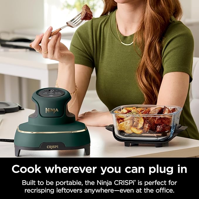 Ninja Crispi 5-in-1 Glass Air Fryer | 450°F, Nontoxic, 4QT & 6-Cup Containers & Lids | Microwave, Freezer, Dishwasher Safe | Max Crisp, Air Fry, Bake, Recrisp, Keep Warm | Brit. Racing Green, FN103BF