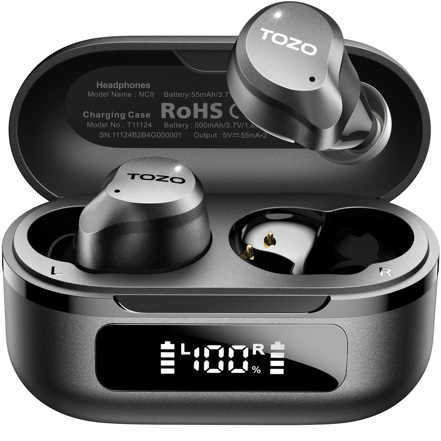 TOZO NC9 Hybrid Active Noise Cancelling Wireless Earbuds, 60H, LED Display