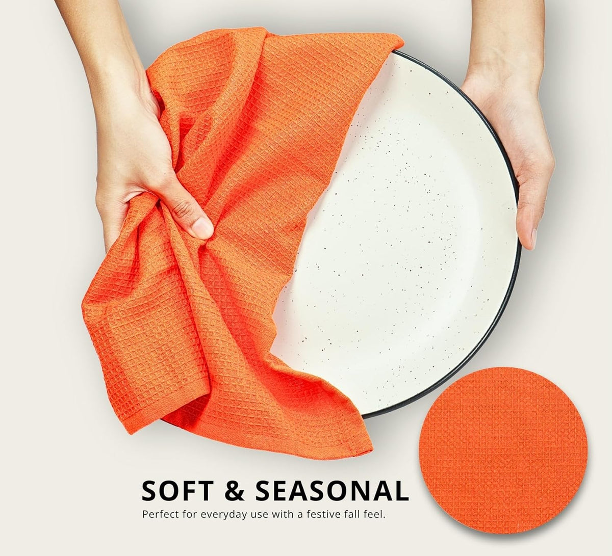 PurpleEssences Waffle Weave Kitchen Solid Dish Cloths 100% Cotton, Ultra Soft Absorbent Quick Drying Dish Towels (Orange, 15 x 25-6 Pack)