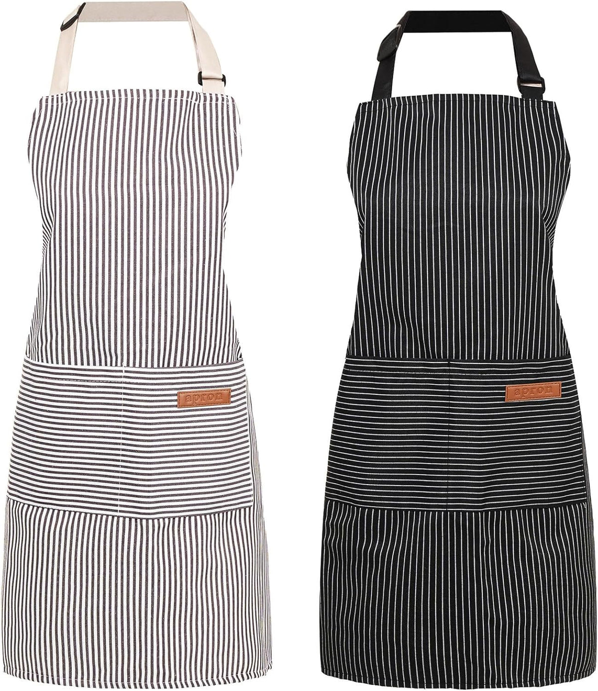 2 Pack Cooking Aprons Adjustable Bib Apron for Women with 2 Pockets, Kitchen Restaurant Men Chefs Aprons