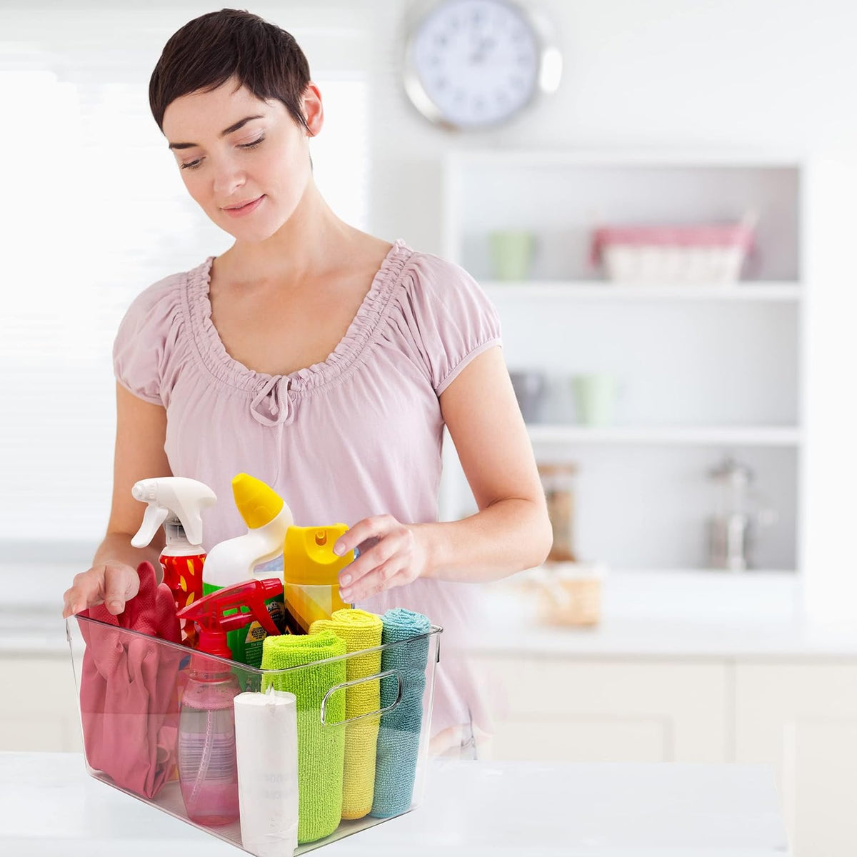 Clear storage organizer bins, Kitchen Cabinet Organizers and Storage Baskets Pantry Fridge Containers for Organizing Cabinet Organization Perfect for, Foods, Snacks, Chips, Vitamin, Spices, Makeup