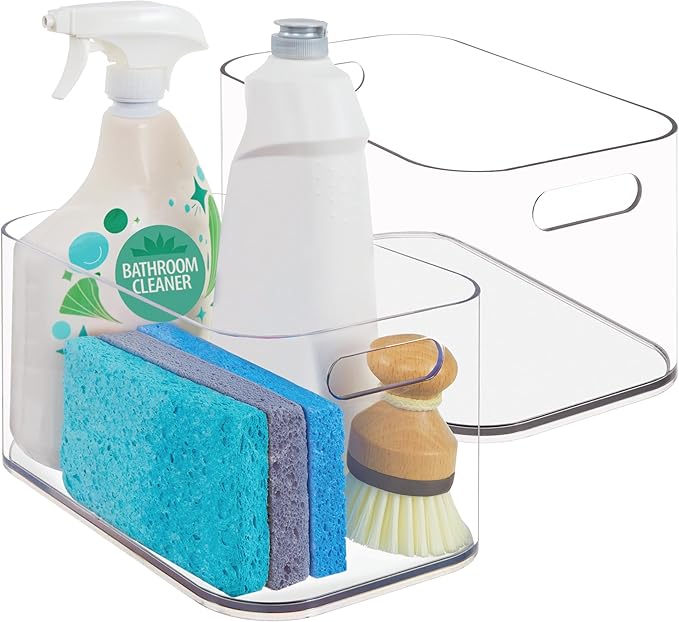 STORi Bliss 10" x 6" Open Clear Pantry Organizer Bin, Set of 2, Plastic Containers with Handle for Kitchen, Fridge, Cabinet, Closet, Bathrom, Undersink Storage Made in USA