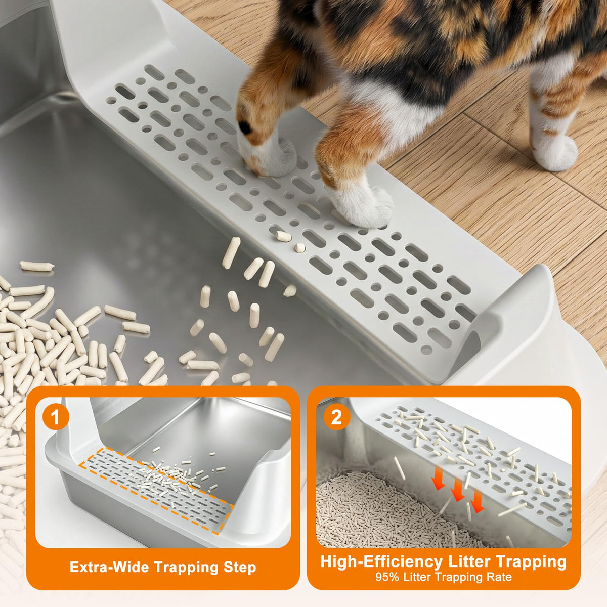 AIPERRO Stainless Steel Litter Box with Lid, High Sided Cat Litter Box
