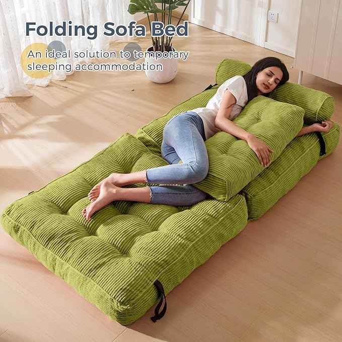 MAXYOYO Folding Sofa Bed, Convertible Sleeper Chair with Pillow Foldable Matress, Portable Fold Out Chair Bed Comfy Floor Sofa Lounge for Living Room Bedroom
