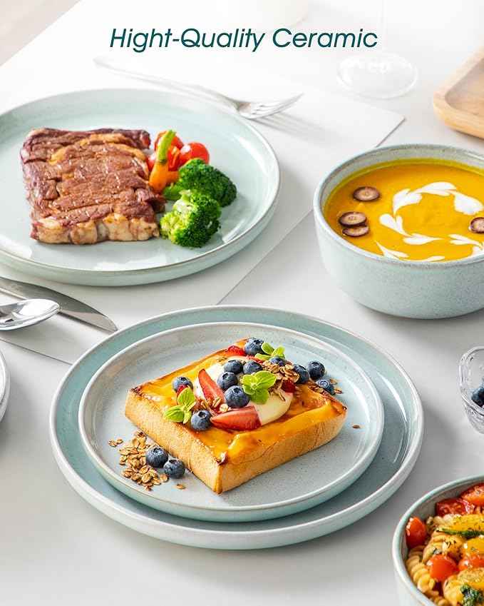 vancasso ANYA 18 Pieces Plates and Bowls Set, Mint Green Dinnerware Sets, Reactive Glaze Dishes Set for 6, Ceramic Dishware Sets Kitchen Dinner Set, Microwave & Dishwasher Safe