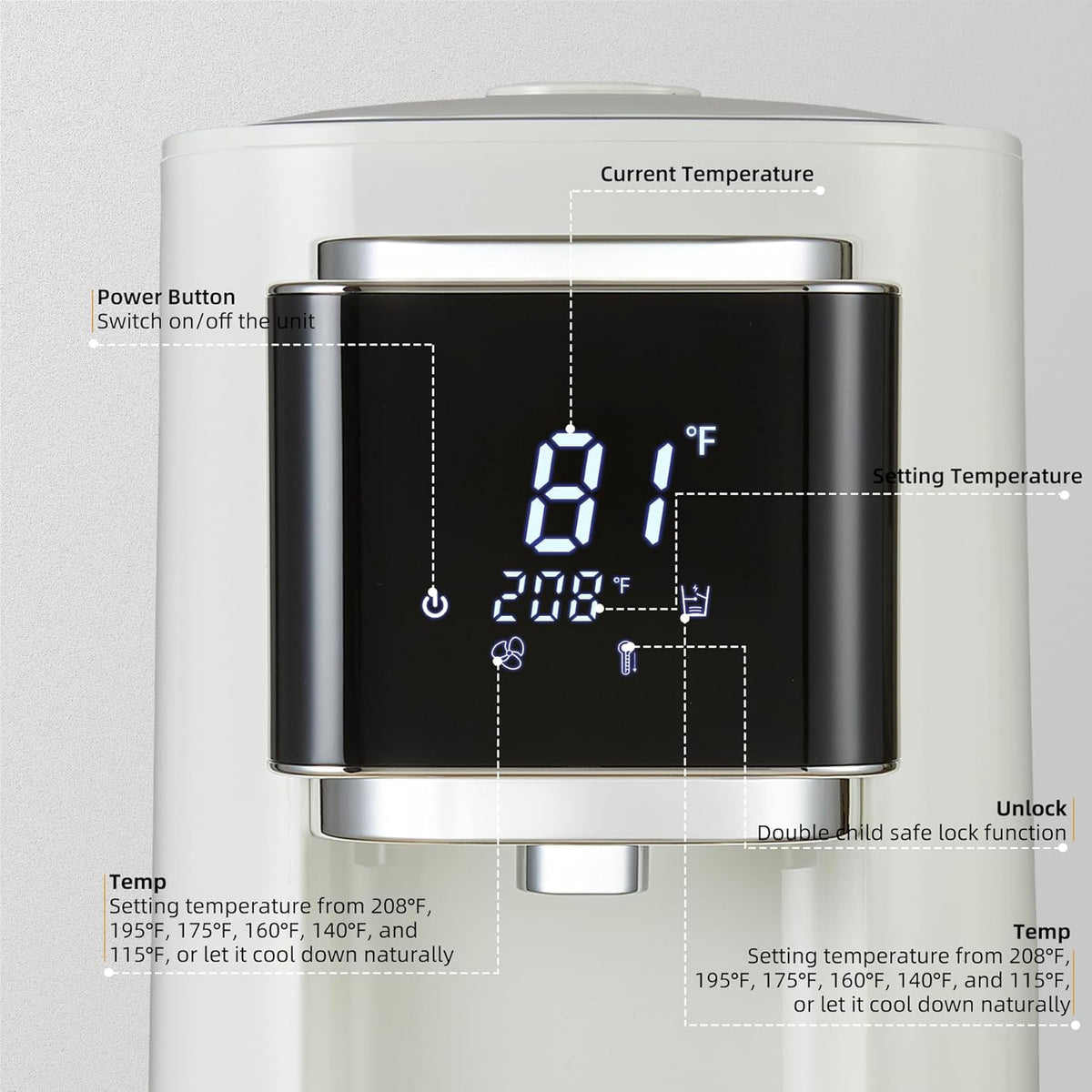 OCTAVO Water Boiler & Warmer 5 Liter, 304 Stainless Steel Water Tank, 700 Watt 6 Adjustable Water Temperature, LCD Touch Control Screen, Child Lock with Water Shortage Indicator