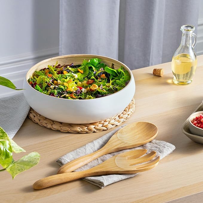 Dehaus® Large Premium Bamboo Salad Tongs - Eco Friendly Wooden Serving Spoons - Salad Serving Utensils - Salad Tosser Forks - Giant Wood Salad Servers - 12 inch Salad Hands