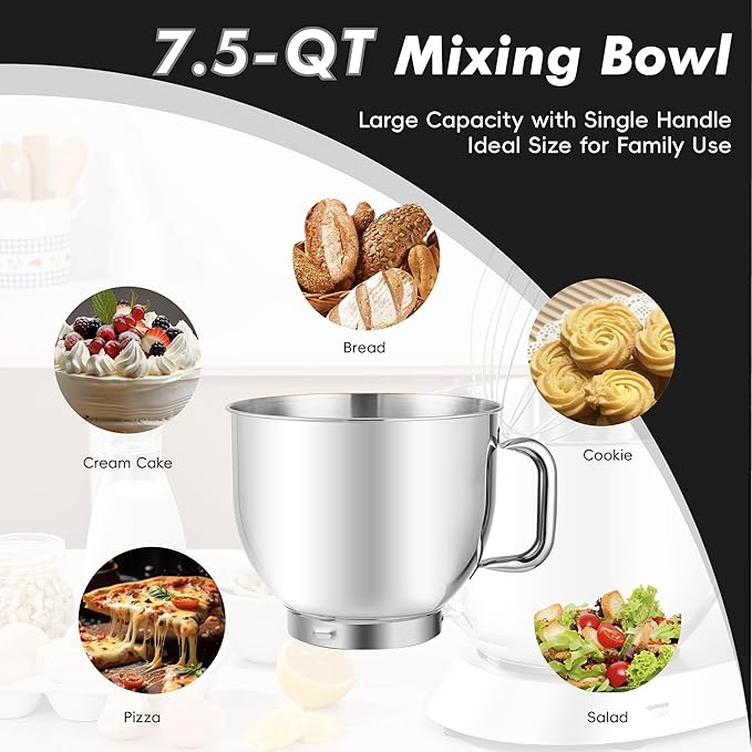 Kitchen in the box Stand Mixer, 900W 7.5QT Kitchen Electric Mixer, 6-Speed Tilt-Head Food Mixer for Baking with Dough Hook,Wire Whip,Beater (Black)