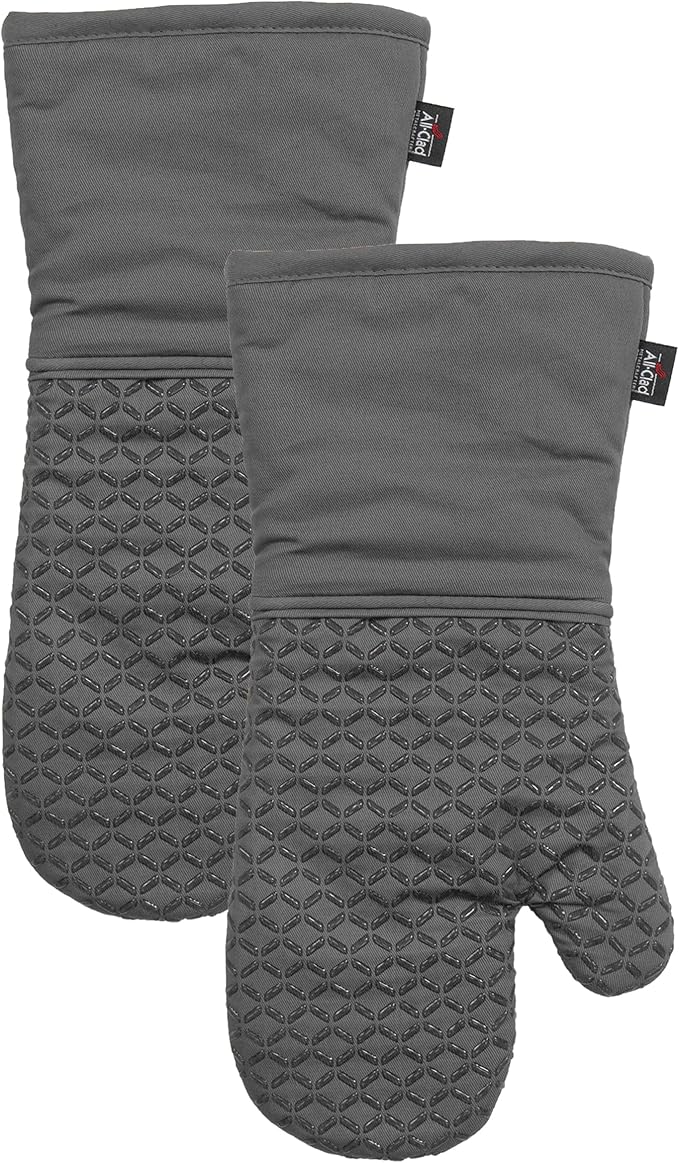 All-Clad Premium Ogee Silicone Printed Oven Mitt: Heat Resistant to 500 Degrees - 100% Cotton and Silicone, 14"x7" Oven Mitt for Kitchen and Barbeque, 2-Pack, Pewter