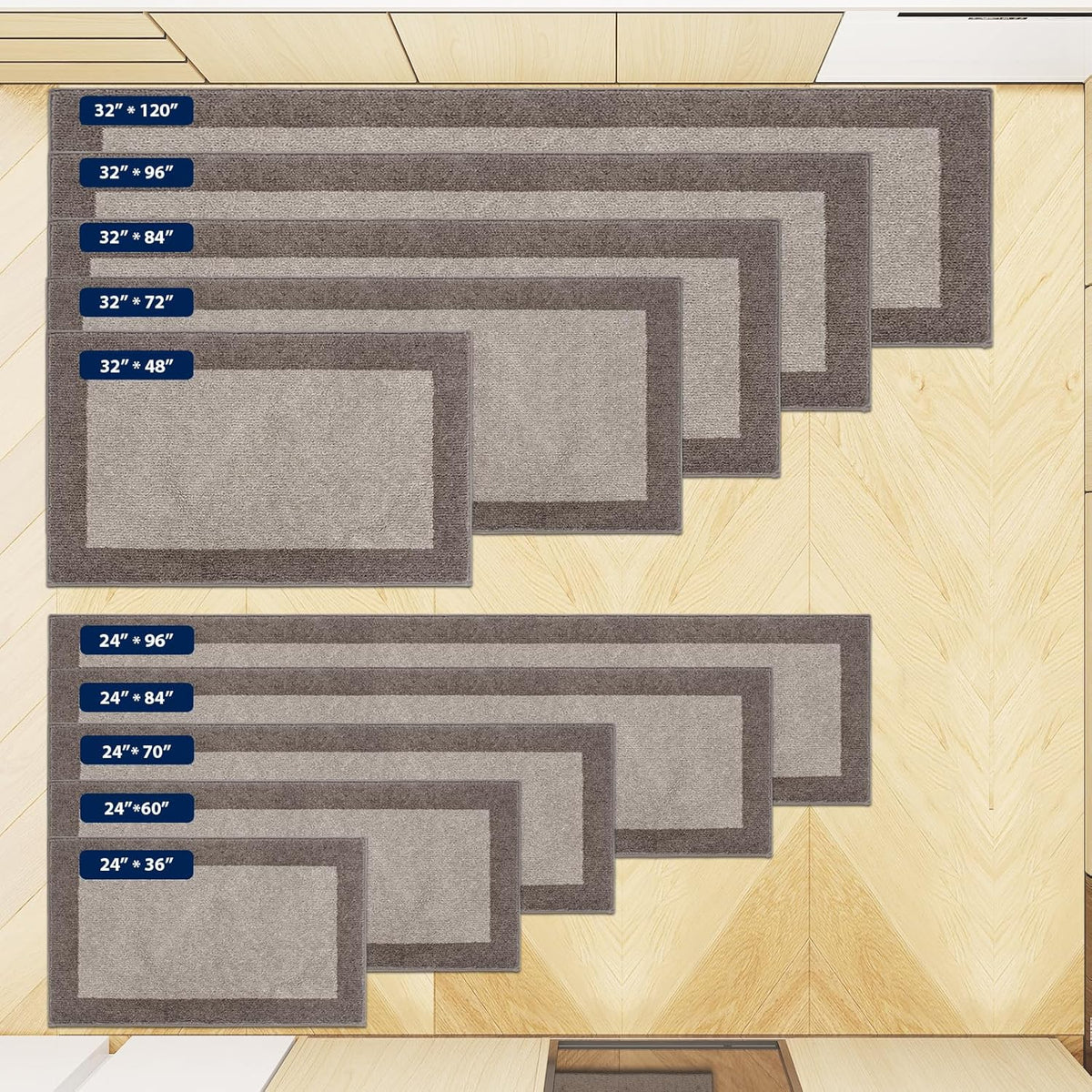 Machine Washable Runner Rug 32" x 96", Non Slip Kitchen Mat for Floor, Absorbent Entryway Rug for Kitchen, Bedroom, Living Room, Hallway, Door (Roll Packing)