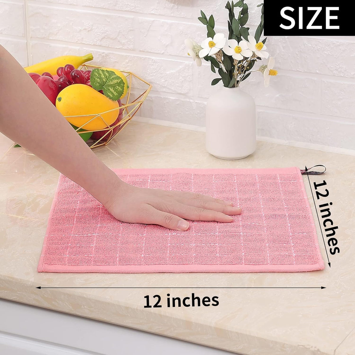 Homaxy 100% Cotton Terry Kitchen Dish Cloths, Ultra Soft and Absorbent Dish Towels for Kitchen, Suitable for Drying and Washing Dishes, 12 Pack, 12 x 12 Inches, Pink