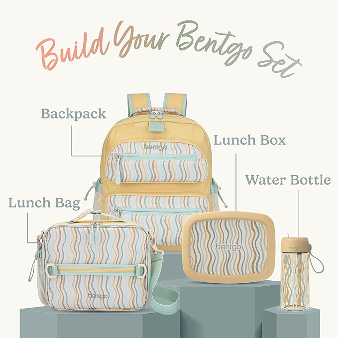 Bentgo Kids Lunch Bag (Whimsy & Wonder Collection) - Durable, Double-Insulated Lunch Bag for Kids 3+; Holds Lunch Box/Water Bottle/Snacks; Water-Resistant Fabric & Zip Pockets (Wavy)