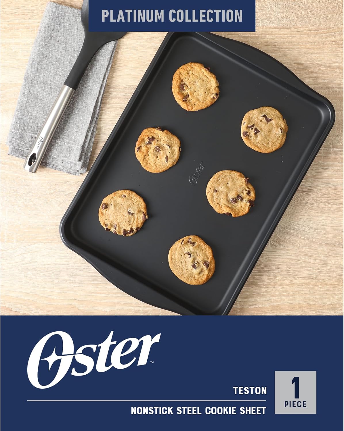 Oster Teston 15 x 10 Inch Nonstick Carbon Steel Cookie Baking Sheet - Matte Black