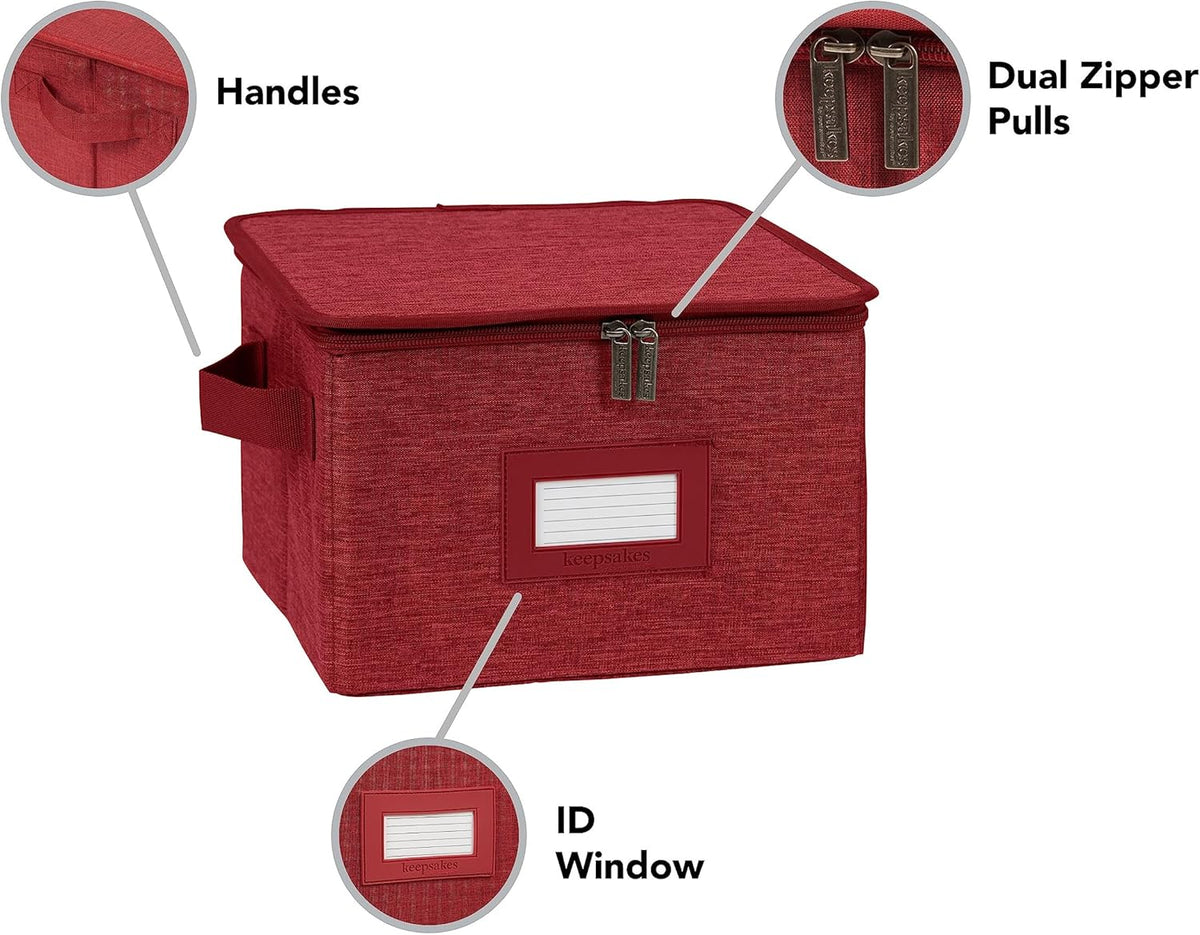 Covermates Keepsakes Dish Storage Box - Stackable, Reinforced Handles, China Storage, Red Heather