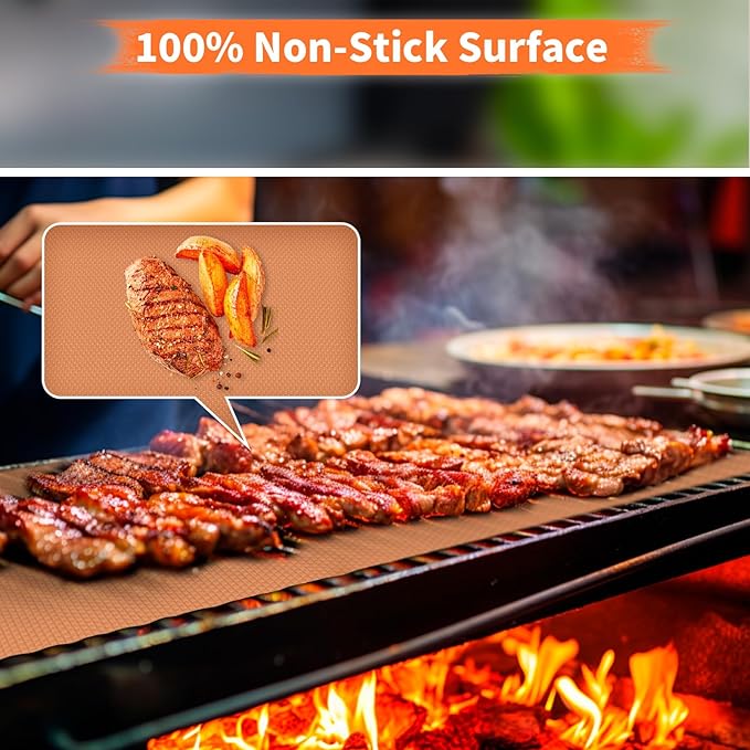 WIBIMEN Grill Mats for Outdoor Grill, Copper 9pcs Grill Mat, 100% Non-Stick PFOA Free 15.75 x 13", Heavy Duty, Reusable and Easy to Clean - Gas Charcoal & Electric BBQ