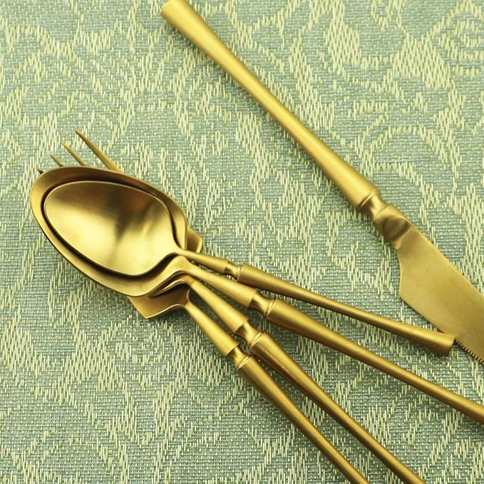 Gugrida Unique & Beautiful Flatware Set - 20 Piece Iridescent Silverware Sets | 18/10 Stainless Steel Reusable Cutlery Set | Gold Utensils Service For 4 with Dessert Fork, Knife, Spoon, Dinner Fork