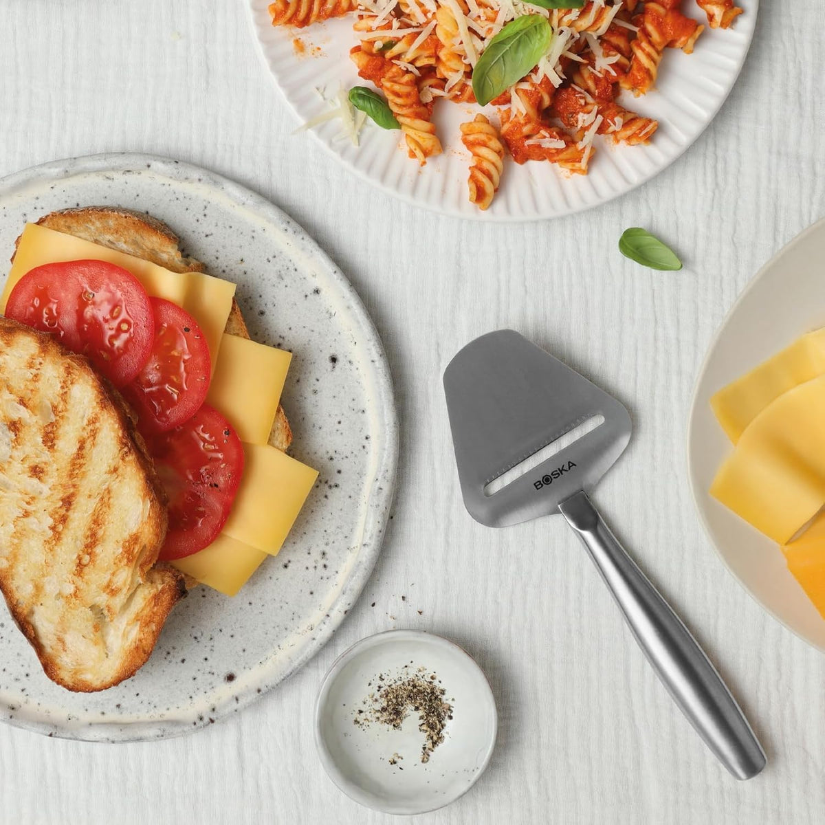 Boska Stainless Steel Cheese Slicer - Copenhagen For All Types of Cheese - Multi-Functional Cheese Slicer - Handheld Slicer - Silver Non-Stick - Dishwasher Safe - For Kitchen Cooking