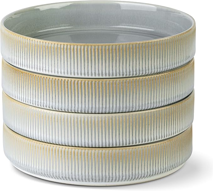 theterra 7.5'' Ceramic Pasta Bowls, Salad Bowls Set of 4, Stoneware Serving Bowls for Fruits, Noodle, Dinner, House-warming Wedding Present, Desert Sage