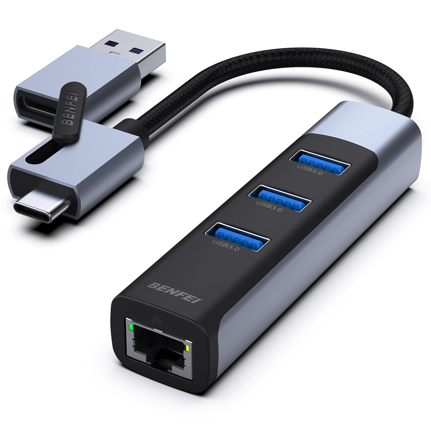 BENFEI 4in1 USB-C/USB 3.0 to Ethernet Adapter with 3*USB 3.0 Ports Compatible for iPhone 15 Series, MacBook Pro/Air 2023/2022/2021/2020/2019 and More