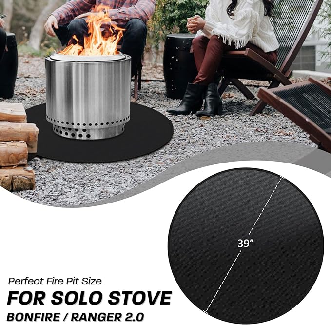 39" Fire Pit Mat for Solo Stove Bonfire, Round Fireproof Under Grill Mats for Outdoor Grill, Portable Camping Stove Mat for Solo Stove Accessories