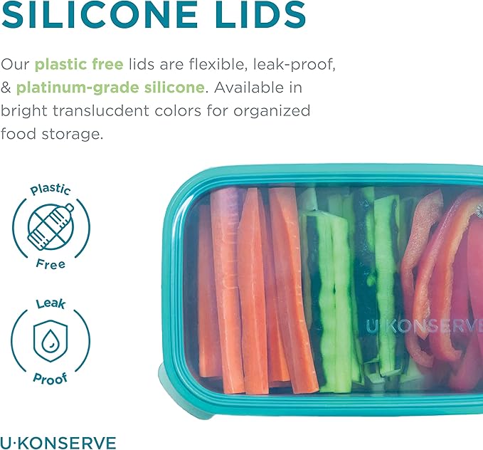 U Konserve Stainless Steel Rectangle Food Storage Bento Box Container, Leak Proof Silicone Lid Dishwasher Safe - Plastic Free, (45oz Clear)