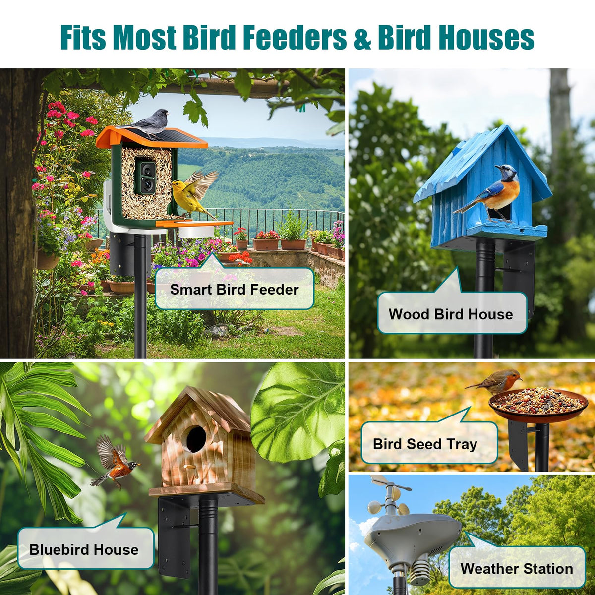 cogardenshower Heavy Duty Bird Feeder Pole - 88" Adjustable Bird House Stand Outdoor, Anti-Tip Auger & Stable Mount for Smart Camera Birdfeeder,Bluebird House, Bird Buddy, Birdfy