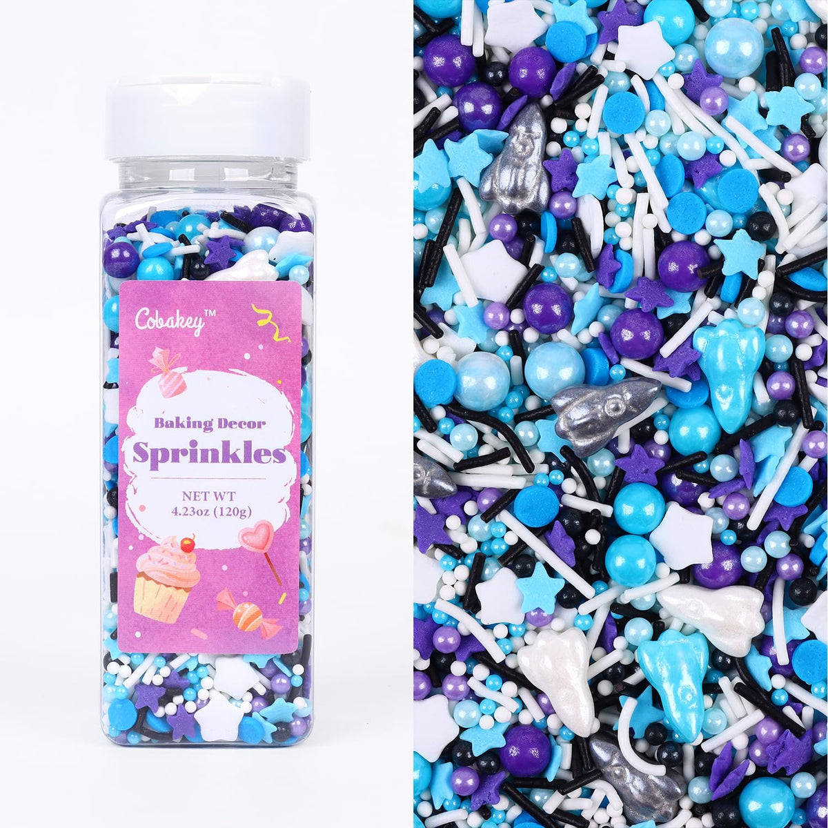 Galaxy Star Sprinkles for Cake Decorating 4.23ounce - Pearl Sugar Mix Contains Spaceship & Star Sprinkles for Cupcake Toppers, Ice Cream, Candy, Cookie Decorations - Children Party Supplies