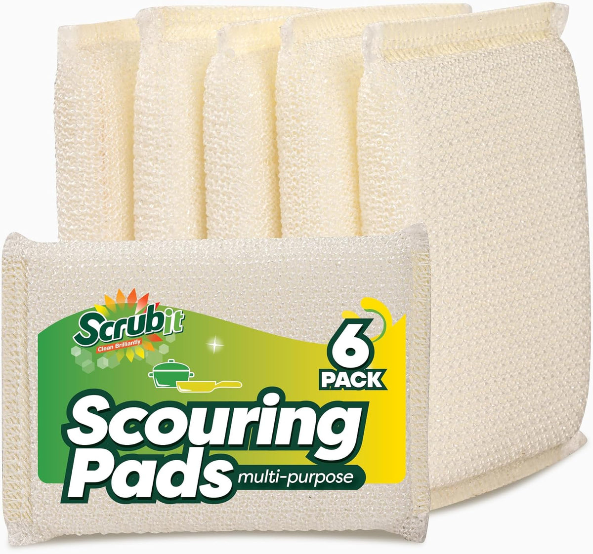 6 Scrub Sponges Kitchen by SCRUBIT, Multi-Purpose Scouring Pads, Non-Scratch Cleaning Sponges for Dishes, Pots & Non-Stick Cookware - Long Lasting Dish Scrubbers for Kitchen, Bathroom & More