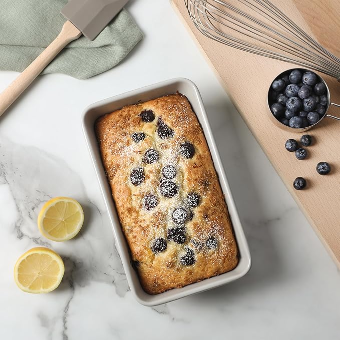 Martha Stewart Gallen 9-Inch Nonstick Carbon Steel Loaf Pan – Cool Grey, Durable Bakeware for Even Baking and Easy Release