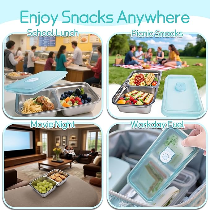 Stainless Steel Snack Containers,Separate Compartments for Reuse,Suitable for Lunch, Snacks and Other Scenarios,Suitable for Dining Out and Camping. (6pcs)