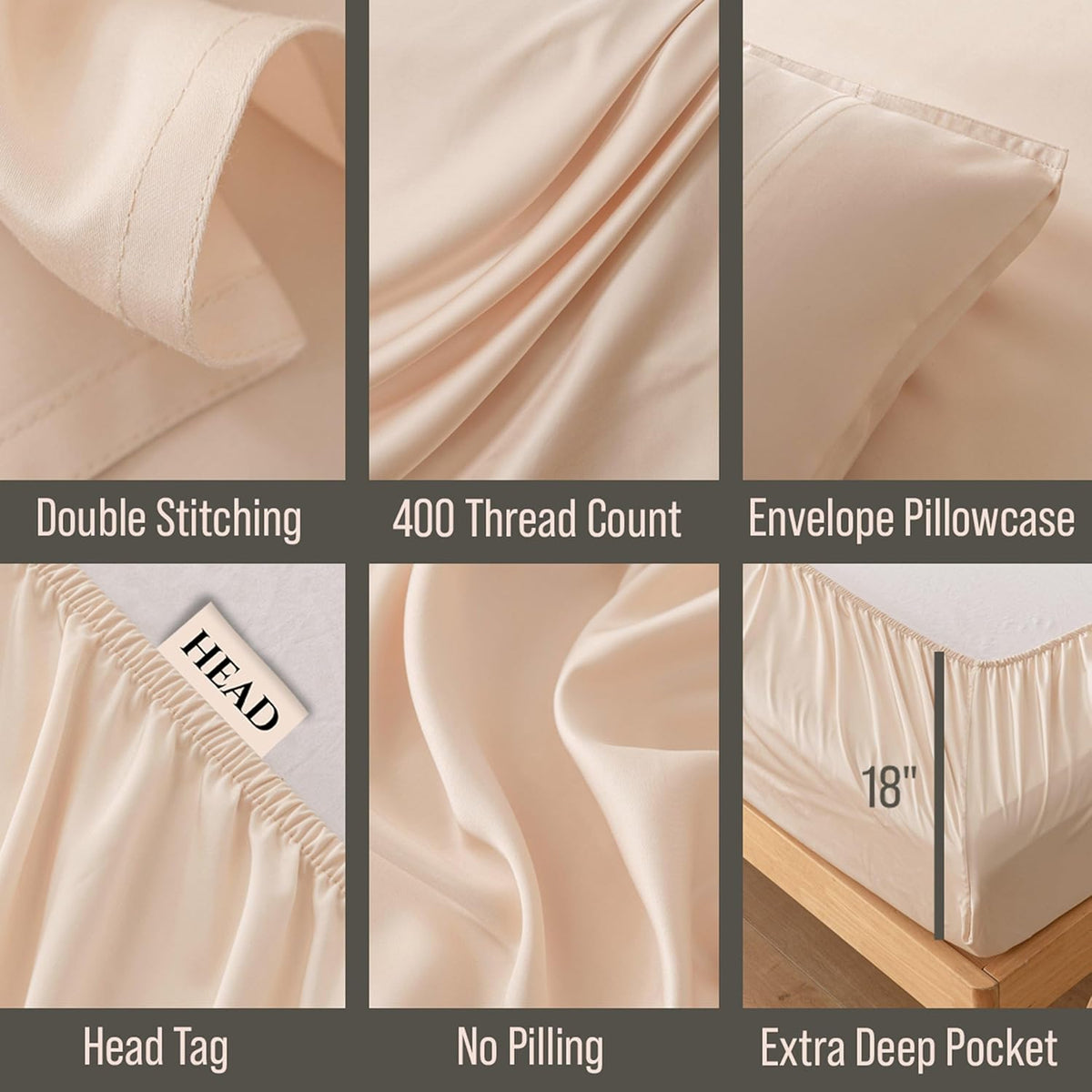 Bella Coterie Luxury Bamboo Viscose King Size Sheet Set | 100% Organically Grown | Ultra Soft | Cooling for Hot Sleepers | 18" Deep Pocket [Champagne]